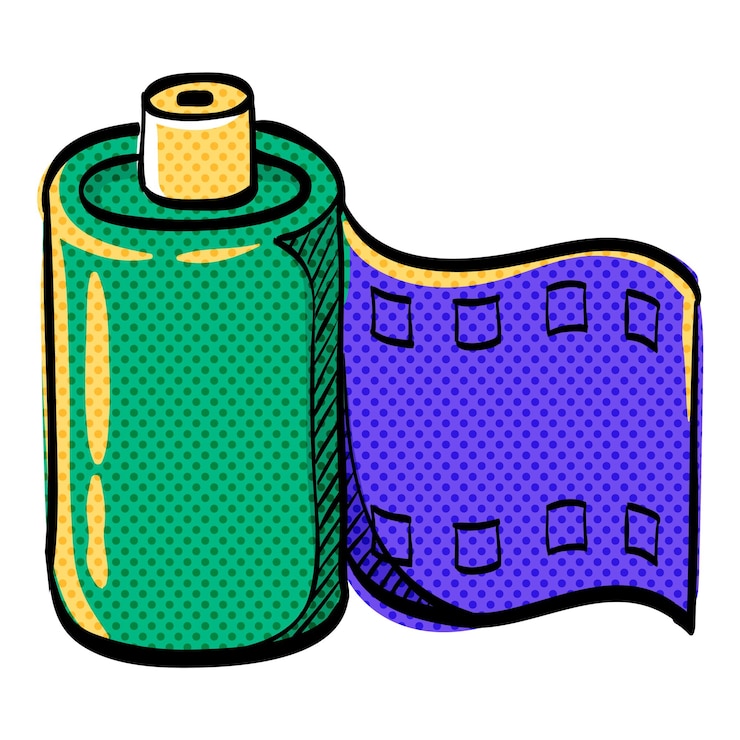 Vector ilustración vectorial de color dibujada a mano del icono de la película fotográfica de medio tono