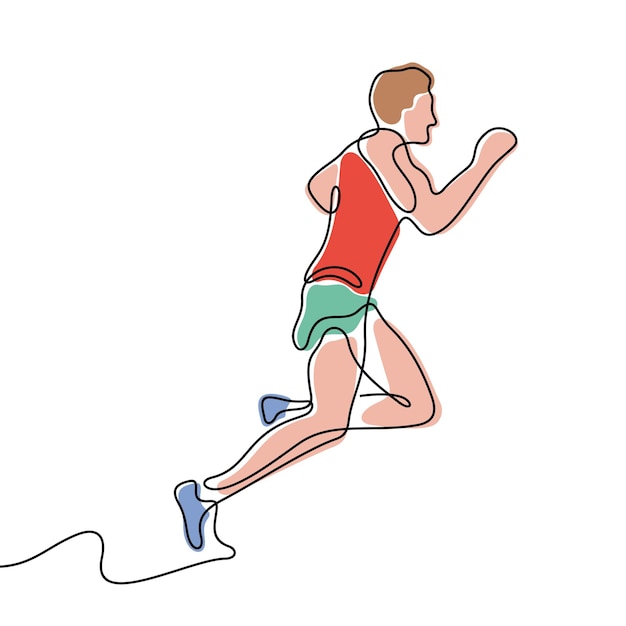 Ilustración vectorial en color de la línea continua del atleta que corre