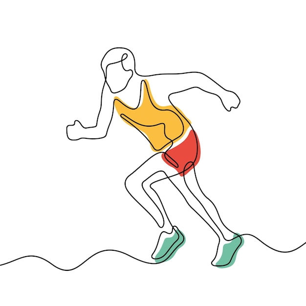 Ilustración vectorial en color de la línea continua del atleta que corre