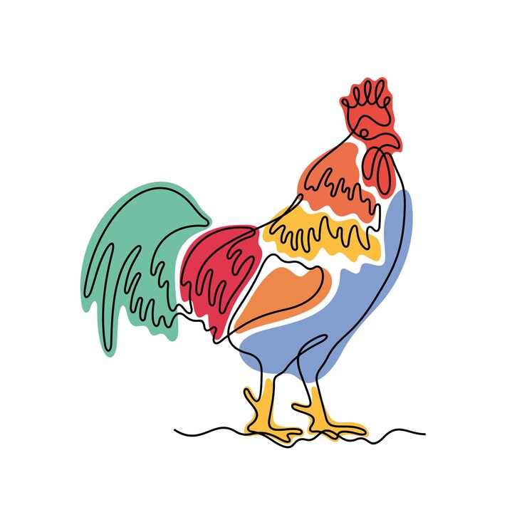 Vector ilustración vectorial en color de la línea continua del gallo
