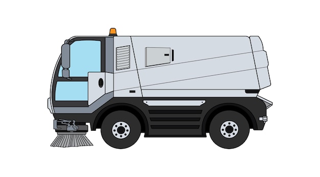 Ilustración vectorial color niños construcción carretera barredora camión limpieza máquina clipart