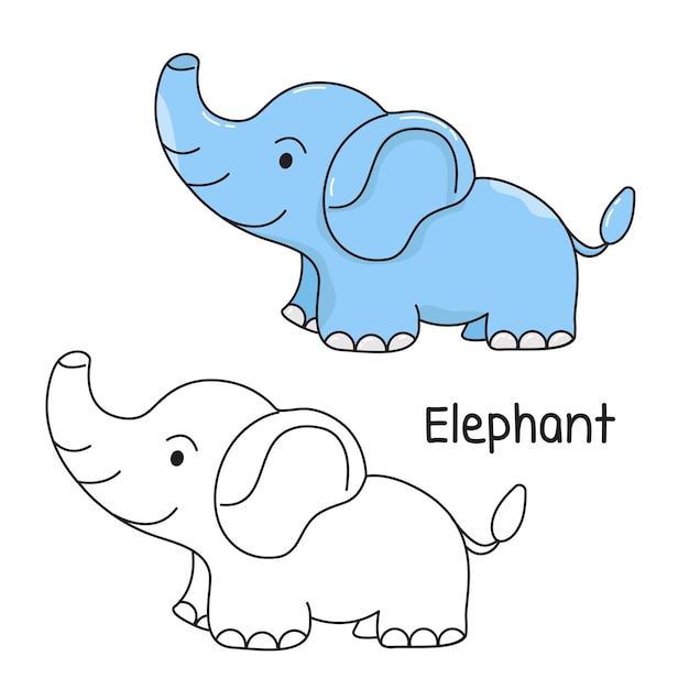 Ilustración vectorial para colorear elefante dibujos animados animales imágenes prediseñadas para cartel de vivero