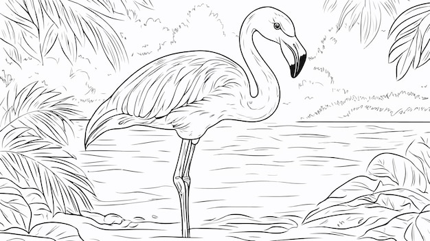 Ilustración vectorial para colorear para niños Flamingo
