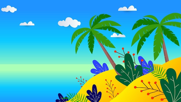 Ilustración vectorial de colores coloridos fondo de diseño de verano tropical fondo vectorial realista de verano con vegetación
