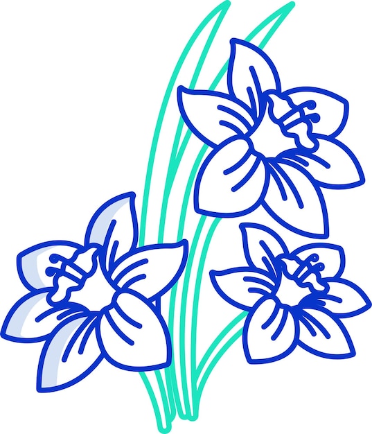 Ilustración vectorial de colores de contorno sólido de las flores de narcisos
