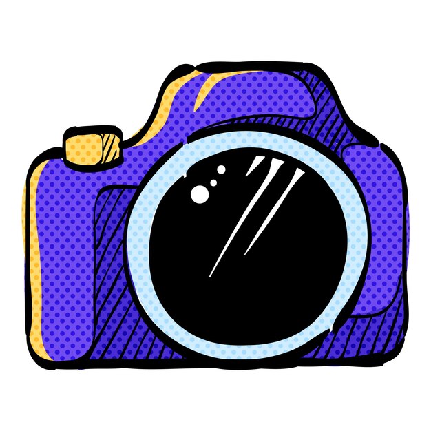 Ilustración vectorial de colores dibujada a mano por el icono de la cámara