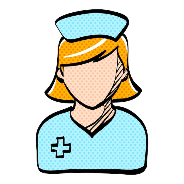 Ilustración vectorial de colores dibujada a mano por el icono de la enfermera de medio tono