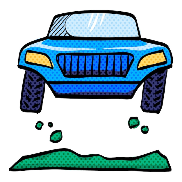 Ilustración vectorial de colores dibujada a mano del icono de medio tono del coche de rally