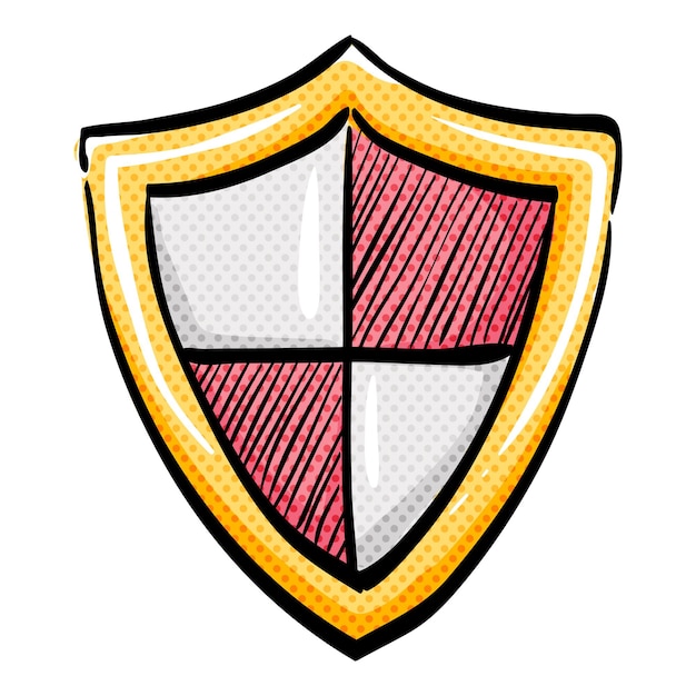 Ilustración vectorial de colores dibujada a mano del icono de medio tono del escudo
