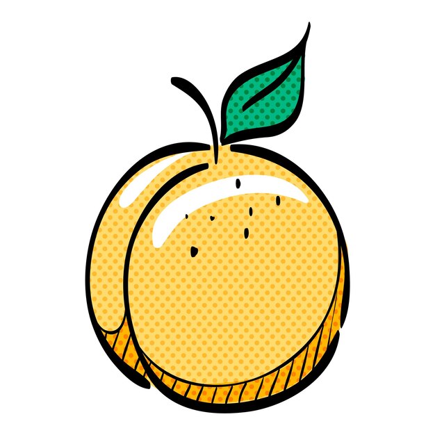 Ilustración vectorial de colores dibujada a mano con el icono de medio tono de melocotón