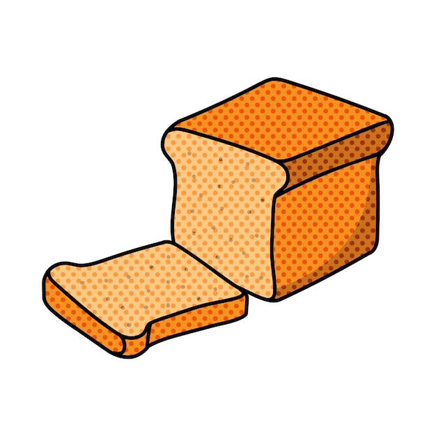 Ilustración vectorial de colores dibujada a mano de pan cortado a media tonalidad