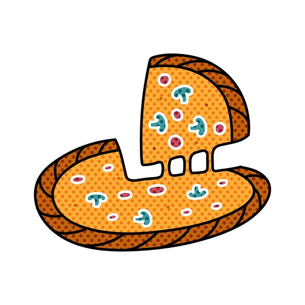 Ilustración vectorial de colores dibujada a mano de pizza a medio tono