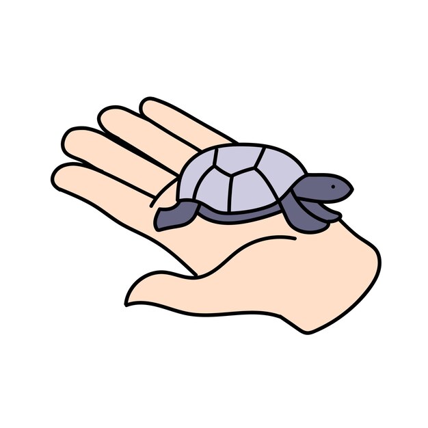 Ilustración vectorial de colores dibujada a mano de la tortuga bebé recién eclosionada