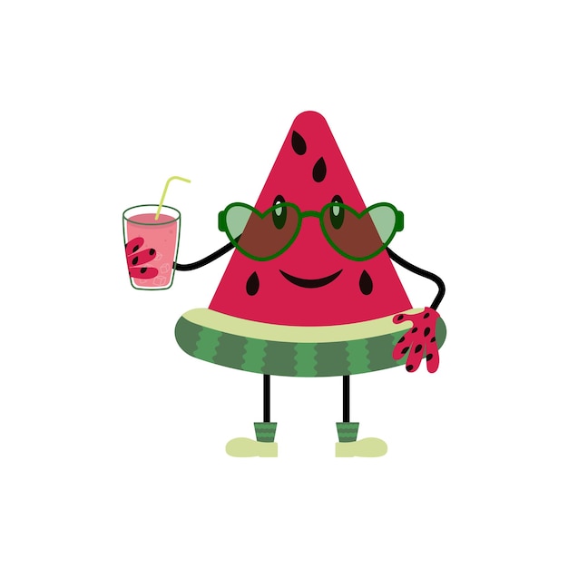 Ilustración vectorial colorida Bebida fresca de sandía en un vaso con hielo Sobre un fondo blanco
