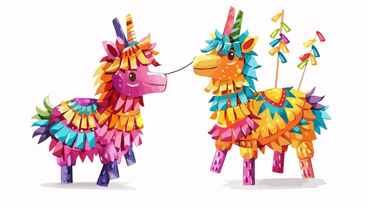 Vector ilustración vectorial colorida de la fiesta de pinata de méxico sobre un fondo blanco