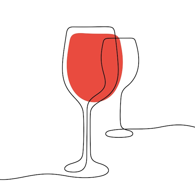 Ilustración vectorial colorida de línea continua de vino rojo