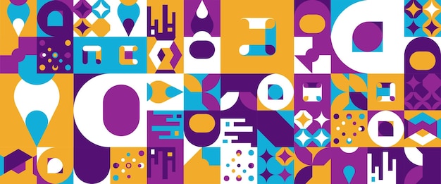 Ilustración vectorial colorida mosaico de patrón geométrico mínimo formas circulares simples diseño vectorial de banner moderno para diseño web presentación de negocios encabezado de sitio web invitación de fondo