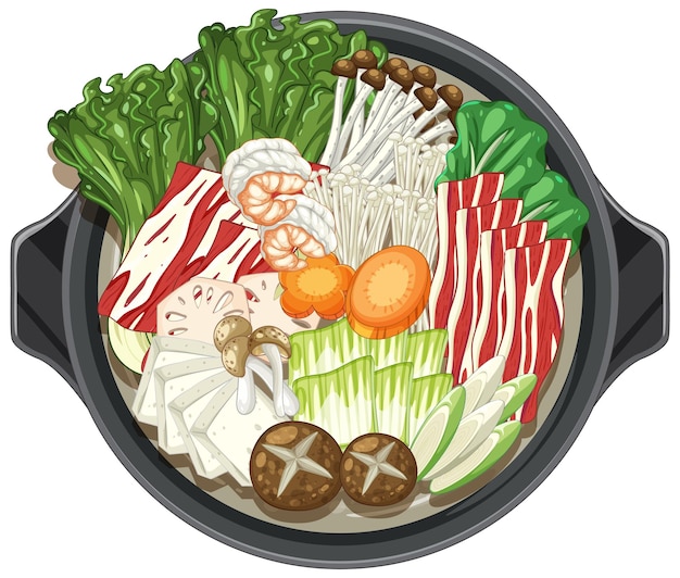 Ilustración vectorial colorida de la olla caliente asiática