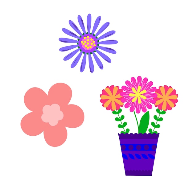 Ilustración vectorial de las coloridas flores de primavera