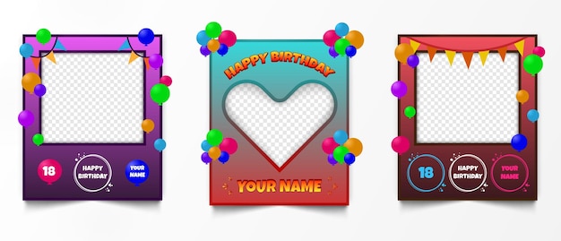 Ilustración vectorial de coloridos marcos de feliz cumpleaños photocall