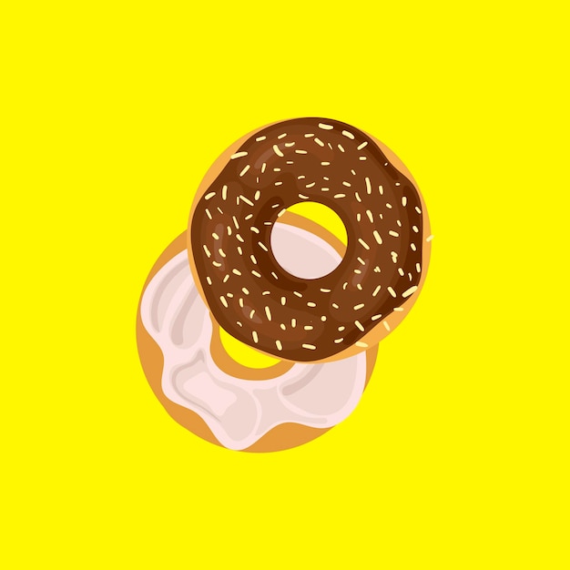 Vector ilustración vectorial colorul donut fondo amarillo brillante glaseado colocolate donut con crema blanca