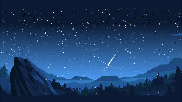 Ilustración vectorial de un cometa en el cielo estrellado