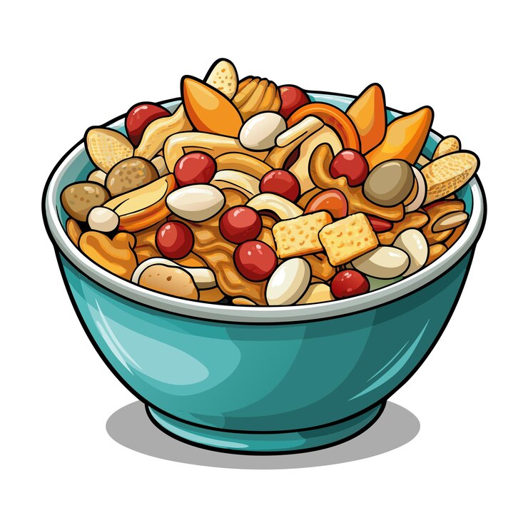 Vector ilustración vectorial de comida para bocadillos de mezcla de senderos coloridos