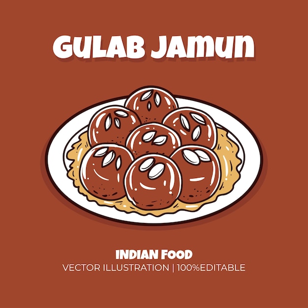 Ilustración vectorial de la comida india de Gulab jamun