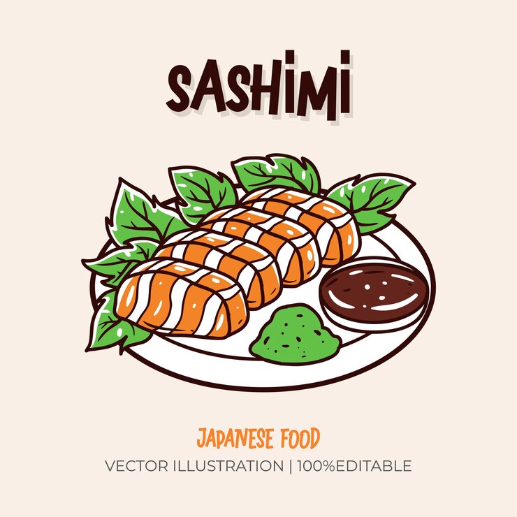 Vector ilustración vectorial de comida japonesa sashimi