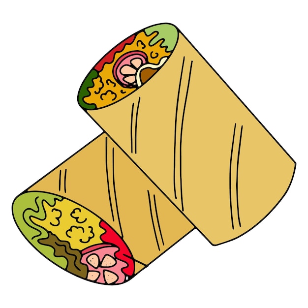 Ilustración vectorial de comida mexicana, quesadillas, tacos, burritos, nachos