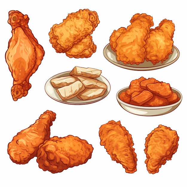 Vector ilustración vectorial comida pollo comida rápida crujiente caliente delicioso restaurante carne frita ta