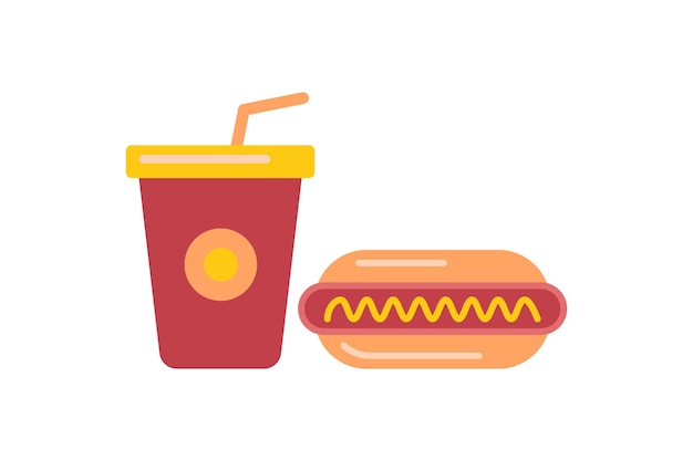 Ilustración vectorial de comida rápida y bebida de hamburguesa en diseño plano