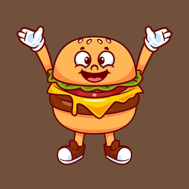 Ilustración vectorial de comida rápida con pegatinas de hamburguesas de dibujos animados