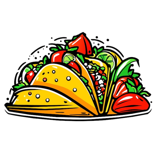 Vector ilustración vectorial de comida rápida de tacos con carne y verduras