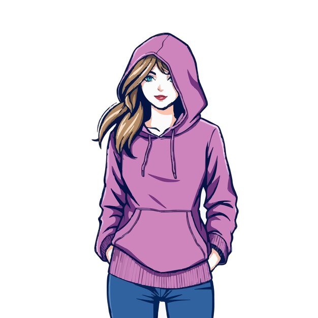 Ilustración vectorial de comodidad casual de una mujer con capucha