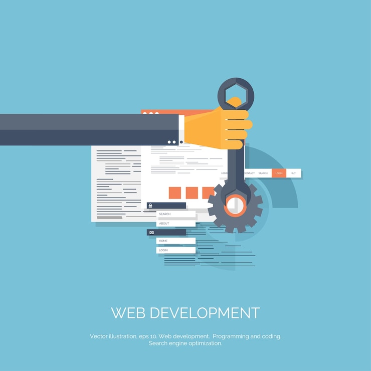 Vector ilustración vectorial computación plana fondo programación codificación desarrollo web y búsqueda seo