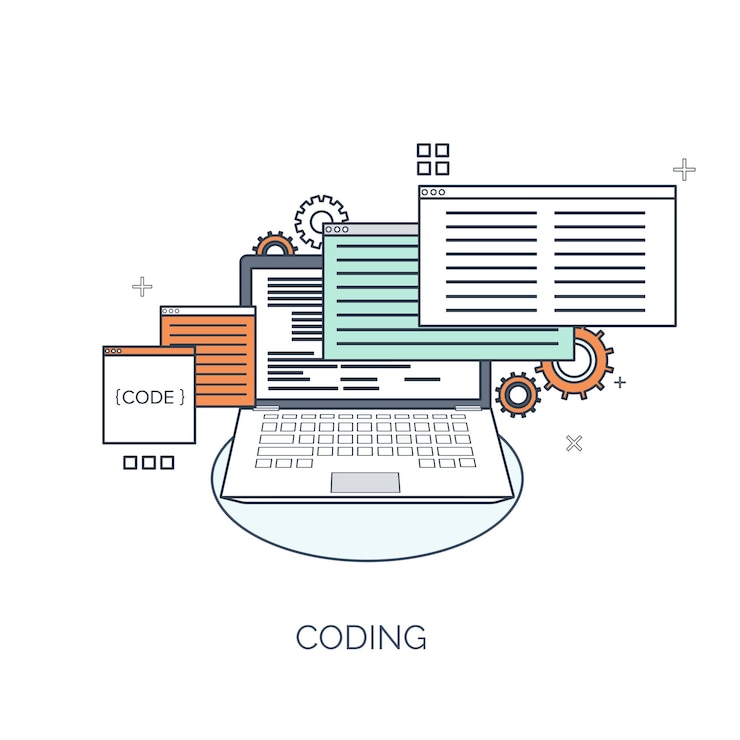 Vector ilustración vectorial computación plana programación de fondo codificación desarrollo web y búsqueda seo