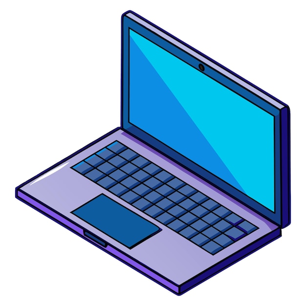 Ilustración vectorial de una computadora portátil con pantalla azul