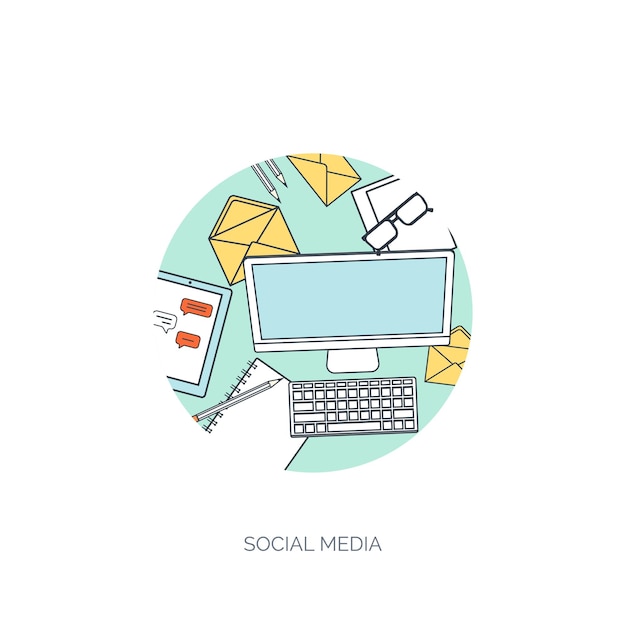 Ilustración vectorial de comunicación global de redes sociales de chat de correo electrónico de SMS de llamadas web de Internet