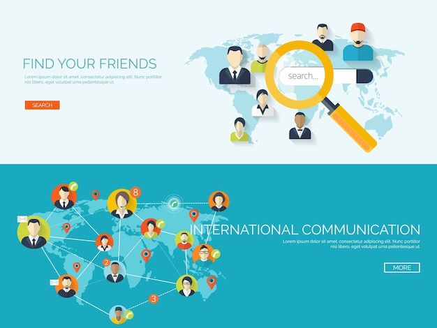 Ilustración vectorial de comunicación global de redes sociales de chat de correo electrónico de SMS de llamadas web de Internet