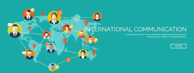 Ilustración vectorial de comunicación global de redes sociales de chat de correo electrónico de SMS de llamadas web de Internet