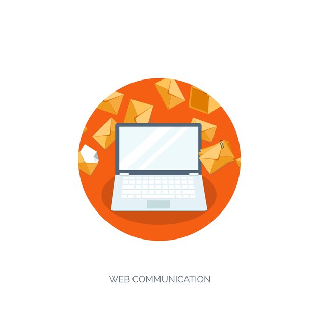 Ilustración vectorial Comunicación global Redes sociales Chateo Correo electrónico SMS Llamadas web Internet