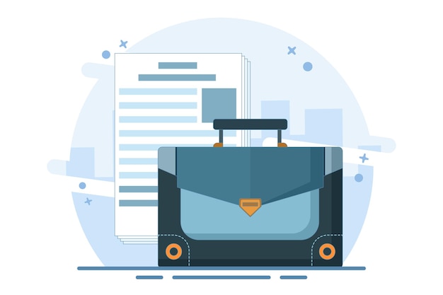 Ilustración vectorial Concept de bolsa de documentos de abogados o jurisprudencia legal Documento de política de contratos