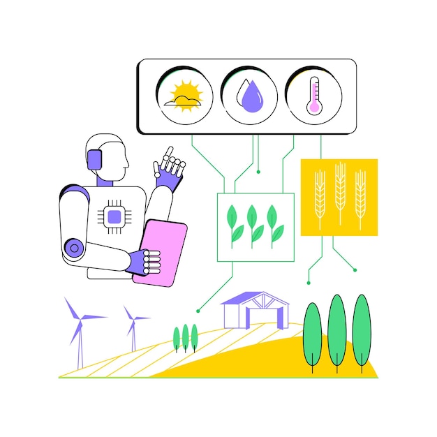 Ilustración vectorial del concepto abstracto de Agricultura Sostenible con energía AIPowered