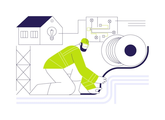 Ilustración vectorial del concepto abstracto de colocación de cables eléctricos