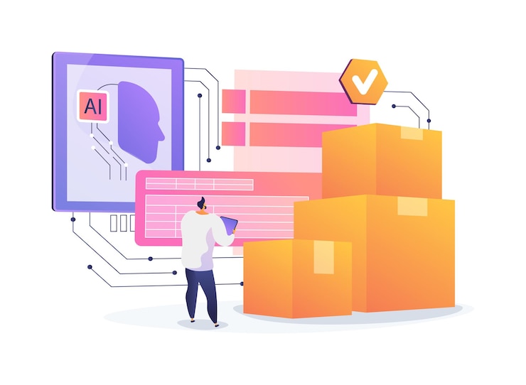 Vector ilustración vectorial del concepto abstracto de gestión de inventarios de fabricación de inventarios precisos