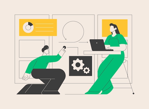 Ilustración vectorial de concepto abstracto de gestión de proyectos ágil Enfoque ágil Desarrollo de software Método de gestión de la empresa Metodología scrum Ciclo de vida del proyecto Flujo de trabajo metáfora abstracta