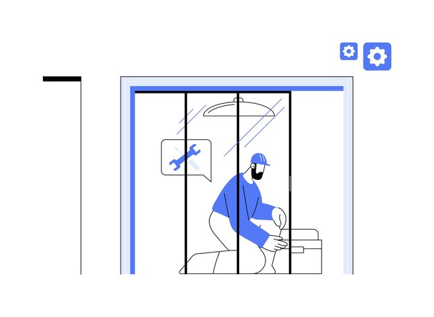 Ilustración vectorial del concepto abstracto de instalación de puertas correderas