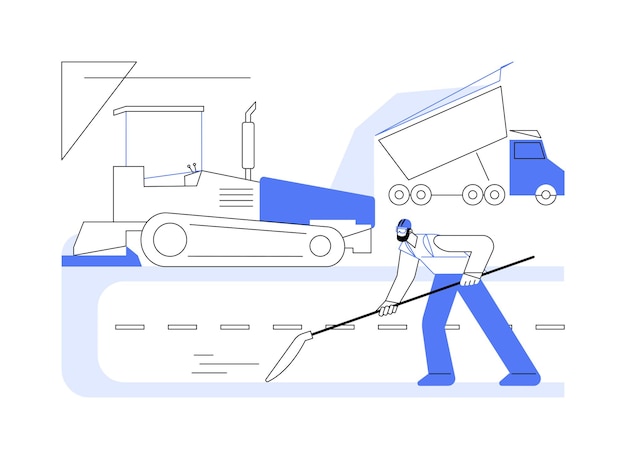 Ilustración vectorial de concepto abstracto de pavimentación de asfalto El ingeniero controla el rodillo de vapor para pavimentar el asfalto