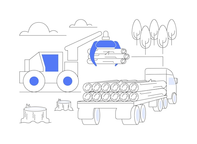 Ilustración vectorial de concepto abstracto de transporte de madera Camion de madera que transporta toneladas de madera Cortar árboles para la venta Planificación de la cosecha Problema de deforestación metáfora abstracta